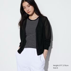 Light V-Neck Long-Sleeve Black Cardigan with heart patches on the elbow